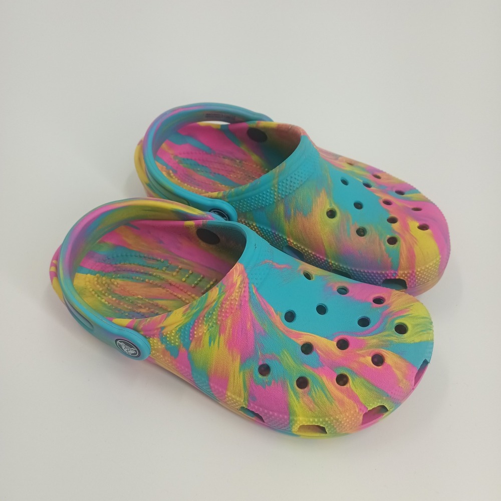 Crocs Kids Classic Clogs Tie Dye Marble Pink Blue Yellow Size J4 J 4